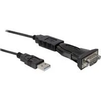 USB 2.0 Adapter, USB-A Stecker > Seriell RS-232 Stecker schwarz, inkl. 80cm Verlängerungskabel