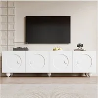 Merax Lowboard in Weiß (1 St., 180,5 x 38 x 50cm), TV-Schrank mit 4 3D-Rundrelief-Türen, Standfuß & Stauraum