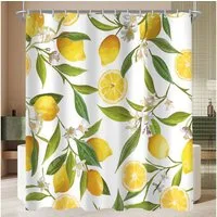 Lerores Duschvorhang Duschvorhang Zitrone Blatt 180x200cm, Wasserabweisend & Antischimmel