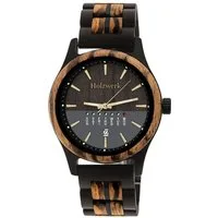 Holzwerk Quarzuhr BREMEN Designer Holz Armbanduhr mit Datumsanzeige in schwarz, beige BREMEN