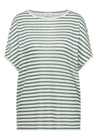CECIL - T-Shirt mit Boatneck und Streifen just khaki - Gr. - XL