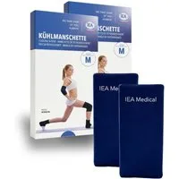 IEA Medical Kalt-Warm-Kompresse M Kühlmanschette Knie & Ellenbogen, 360° Gel, 2-tlg., Klettlos & elastisch, langanhaltende Kühlung, wiederverwendbar