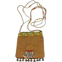 Das Kostümland Kostüm Wild West Handtasche mit Federn und Münzen - Braun