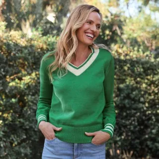 Tennispullover DRIFTER mit V-Ausschnitt für Damen in Petite-Größe, Damen, size: petite, Blau, Baumwolle, by Lands' End