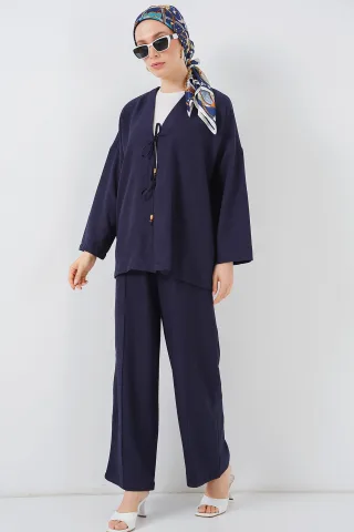 V-Ausschnitt Cardigan und weite Hosen Set