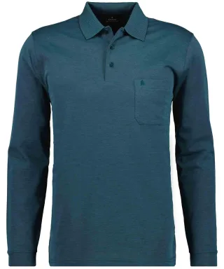 RAGMAN - Softknit-Polo mit Brusttasche, Langarm Dunkelgrün - Gr. - 3XL