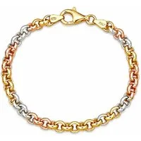 Tony Fein Armband Erbsarmband Tricolor 925er Silber Massiv 585er 14 Karat Vergoldet, Made in Italy für Damen und Herren