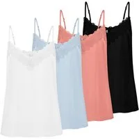 Fresh Made Shirttop Spaghettiträger- mit Spitzenbesatz, 4er-Pack (4-tlg) Camisole Lace-Top