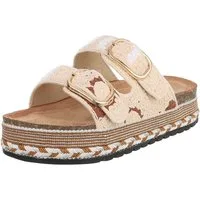 Ital-Design Bequeme Damen Sandalen mit verstellbaren Riemen und Plateau Plateausandaletten (91512128) Flach Pantoletten in Beige