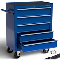 Arebos Werkstattwagen Werkstattwagen 5 Fächer, zentral abschließbar, blau, (Set, Werstattwagen 5 Schubladen blau)