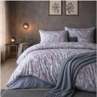 ZIRVEHOME Bettwäsche Baumwolle Bettbezug Paisley Blau Rosa Modernes Design, Renforce, 3 teilig, 200x220 Baumwolle Bettbezug Paisley Blau Rosa modern elegant