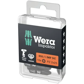 Wera 855/1 IMP DC PZ DIY Impaktor Bits, PZ 2 x 25 mm, 10-teilig - 05057621001