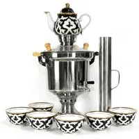 BIG-PAN Wasserkessel Samowar 5 L Samovar Edelstahl Schornstein Teeservice Pahta Usbekisch, Edelstahl (Holzfeuer-Samovar Usbekisch, Teekocher Teemaschine), Tea Maker with Chimney