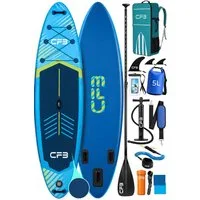 CFB SUP-Board Set 320x84x15 cm, Bis zu 160 kg, extra breites iSUP, aufblasbares Stand Up Paddle Board, (großes EVA-Deckpad, SUP Komplett-Set, 12 tlg., mit Paddel, Pumpe, Rucksack, Drybag, Handyhülle & Schultergurt), Surfboard, Paddelboard mit 3-Finne