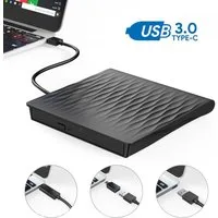 Fyrove Externes CD DVD Laufwerk USB 3.0 & USB-C, Slim DVD Brenner DVD-Brenner (PC und Desktop Computer, Tragbarer DVD Player für Laptop, mit CD/DVD-RW, DVD 8x CD 24x)