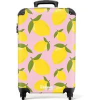 NoBoringSuitcases.com© Hartschalen-Trolley Pastellrosa mit Zitronen 55x35x20cm, 4 Rollen, Handgepäck Koffer & Trolleys, Luggage, Reisekoffer Frauen