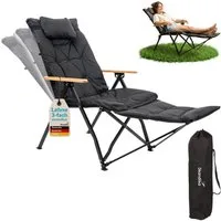 Skandika Campingstuhl Nojata Plus, Hochlehner faltbar, mit Fußablage & Kissen (3-fach verstellbare Rückenlehne, Max. Benutzergewicht 120 kg), Sitzhöhe 44 cm, 5,9 kg leicht, Sitzfläche 45 x 50 cm, Anti-Rutsch-Füße