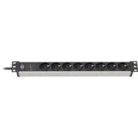 Alu-Line 19" Steckdosenleiste 8-fach schwarz/silber, 1HE, 2 Meter, 19.500A Überspannungsschutz
