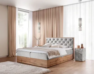 Boxspringbett Schlafzimmerbett MAXIMO 160x220cm in Stoff Torre Hellgrau
