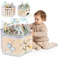 Mamabrum Lernspielzeug Motorikwürfel 10-in-1 Montessori mit Magnetbahn & Motorikschleifen