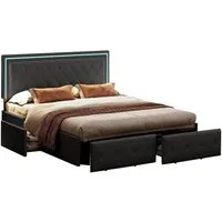 FUROKOY Stauraumbett Stauraumbett Polsterbett Doppelbett mit 4 Schubladen (1-tlg., Jugendbett mit Höhenverstellbares Kopfteil), mit Metallrahmen und Lattenrost, 160x200 cm, Kunstleder, Grau