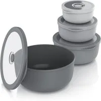 Arendo Rührschüssel 4er Plastikschüssel-Set mit Deckel 0,35 L / 0,65 L / 1,2 L / 2,0 L, Kunststoff, (Set, 4-tlg), rund, BPA-frei, Spülmaschinen und Mikrowellen geeignet