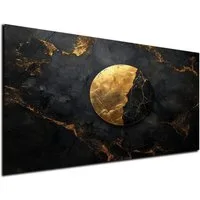 DARO Design Leinwandbild Modern Abstrakt Wandbilder XXL Wandbild Wand Deko Leinwand Bilder, (Kugel Schwarz Gold - Bild Groß Wohnzimmer Schlafzimmer Küche Esszimmer Einteilig Querformat Fotodruck Leinwände Wanddeko Abstrakte Kunst Boho), 30x20cm