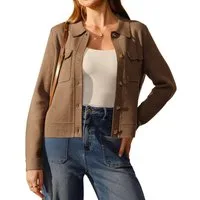 Arach&Cloz Strickjacke Damen Kurzjacke aus weichem Stoff, Wollmischung Reversblazer Herbstmode Strickjacke Revers Blusenblazer lange Ärmel Wollpullover