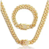 LuxusKollektion Ketten und Armband Set Gliederkette Kubanische 12mm Gold Gold 50.0 Zentimeter