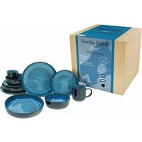 CreaTable Kombiservice Nordic Fjord (10-tlg), 2 Personen, Steinzeug, je 2 Speiseteller, Suppenteller, Dessertteller, Schalen, Kaffeebecher