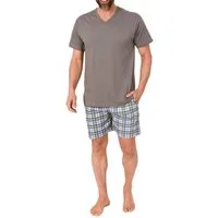 Normann Pyjama Normann Herren kurzarm Schlafanzug Shorty mit karierter Hose