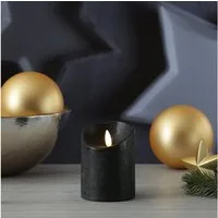 MARELIDA LED-Kerze Rustik Optik Echtwachs flackernd H: 10cm D: 7,5cm Timer schwarz