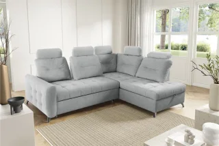 Ecksofa Schlafsofa Sofa WENDIE Stoff Hold Me Hellgrau Ottomane Rechts
