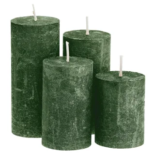Rustikale Kerzen, tannengrün, abgestuft, 4 Stück