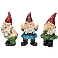 Figuren Shop GmbH Gartenzwerg Gartenzwerge 3er Set - Ungezogene Zwerge - Gartenfigur Dekoration Deko