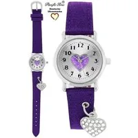 Pacific Time Quarzuhr Kinder Armbanduhr mit Herzanhänger Stoffarmband, funkelndes Herzchen am Armband - Gratis Versand
