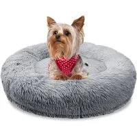 Bluzelle Tierbett Hundebett Orthopädisch 50 cm - Kleine Hunde XXS / Katzenbett Hundekorb, Flauschig Kuschelig Weiches Kunstfell, Memory Foam / Rund Donut / Waschbar Plüsch Bezug / Hunde Katzen Kissen