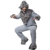 dressforfun Kostüm Wolf/Raubtier, in grau, Gr. L, Pfoten mit Gummizug für Hände und, Rückseitiger langer Reißverschl., Mütze mit Ohren und Stoffinnenfutter