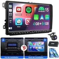 ESSGOO 9" Android 15 Für VW Golf 5 6 Polo Passat Touran Sharan EOS Tiguan Autoradio (RDS, Digitalradio (DAB), FM, AM, Carplay Android Auto Navi WIFI BT EQ)