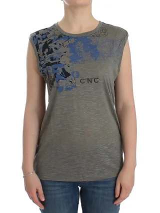 Costume National Damen graues bedrucktes ärmelloses T-Shirt