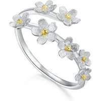 Runde Perlé Silberring zarte Vergissmeinnicht Blumen, handgefertigter verstellbarer Ring, 925er Silber, 18K Gold
