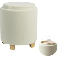Zedelmaier Sitzhocker mit Stauraum rund Beige, Couchtisch, Sitzhocker mit Deckel, Fußhocker mit Aufbewahrungsbox, Polsterhocker mit Holzbeinen