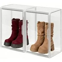 XIIW Vitrine Acryl Schaukasten Organizer Transparent Stapelbar Aufbewahrungsbox (Set, 2er Set, 40 × 25 × 30 cm) Displaybox mit Magnettür für Taschen, Schuhe & Accessoires