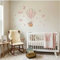 Montegoni Wandsticker Hasen Heißluftballon Wandsticker Babyzimmer Wandtattoo Mädchen (Einzelbogen Set, 1er Set Hasen Wandsticker), Selbstklebend, abnehmbar, wasserfest, rückstandslos entfernbar