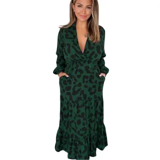 AX Paris - Kittelkleid für Damen, Langärmlig (Grün)