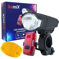 bemiX Fahrradbeleuchtung LED Fahrradlicht-Set StVZO Frontlicht & Rücklicht Speichenreflektoren, Helle LEDs, Fahrradleuchten IPX4 wasserfest, inkl. 4 Katzenaugen