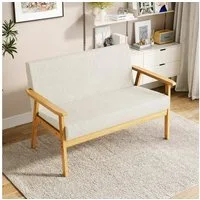 Dripex 2-Sitzer Stoffsofa Couch mit Holz Armlehnen Loungesofa, Teddysamt