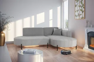 Ecksofa Designersofa VALENCIA XS in Stoff Quelle Hellgrau Ottomane Rechts