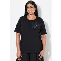 Ulla Popken T-Shirt T-Shirt Blüten-Brosche Classic Rundhals Halbarm