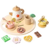 Esun Spielküche Tee Service Set Kinder Holz, Teeservice Kinderküche Spielküche Zubehör, Küchenspielzeug Teeset mit 2 Tassen, Pädagogisches